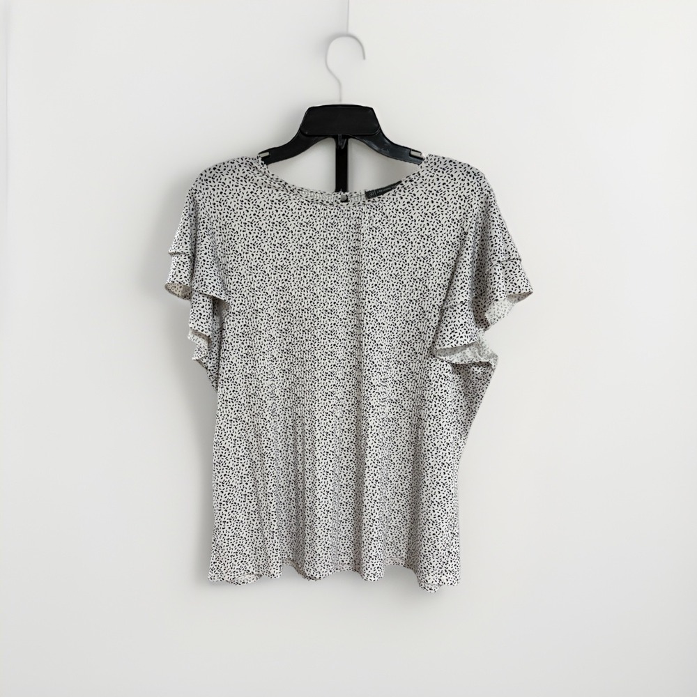 Adrianna Papell womens shirt top blouse knit black white babydoll L XL EUC A14